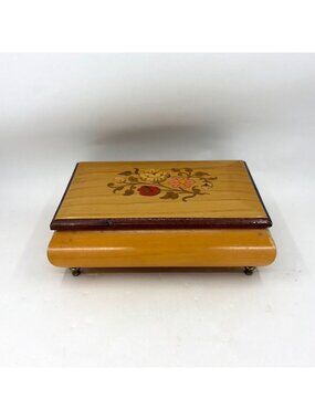 Vtg Sorrentino Italy Lacquered Music Box Inlay Wood Velvet Lined Für Elise Sound